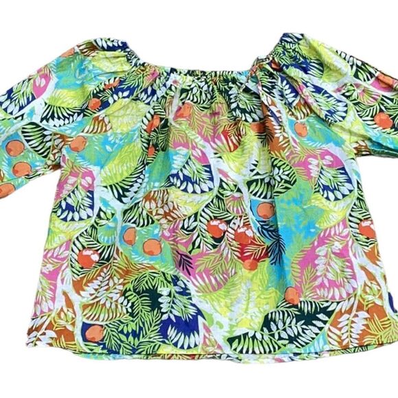 HESTER ORCHARD NWT LINEN BLEND TROPICAL WOMENS TOP BLOUSE BRIGHT OFF SHOULDER - Picture 6 of 12